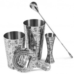 Set Barman TIKI con Utensili Bar (5 Pezzi!) [UrbanBAR] in Confezione Regalo