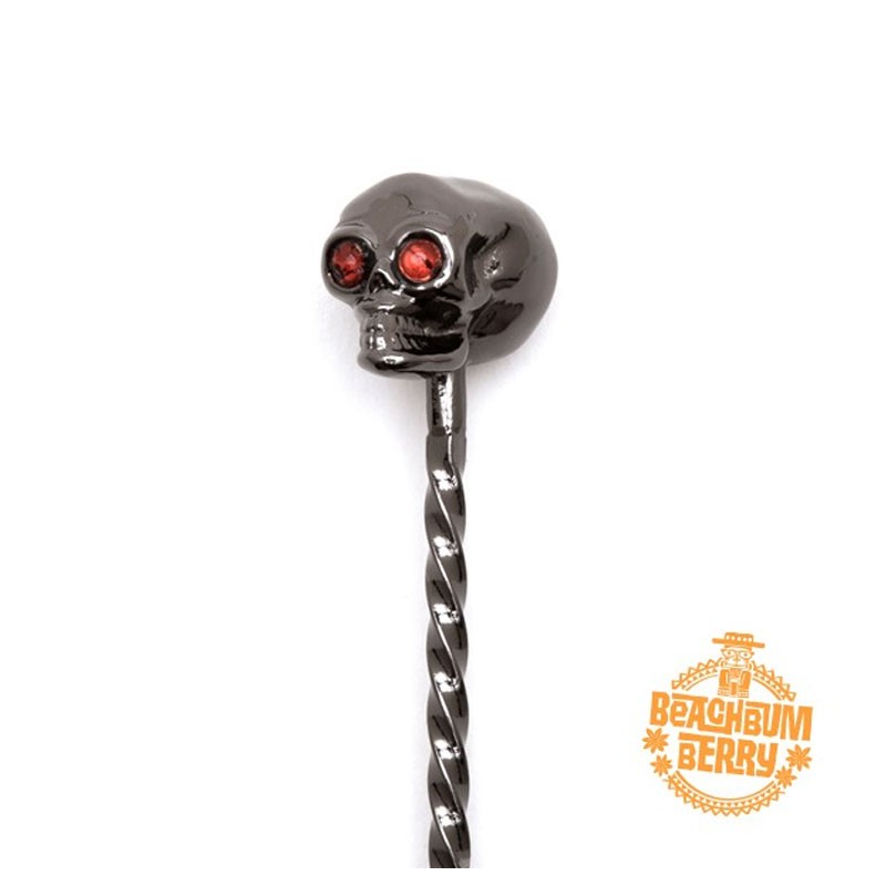 Lingura Bar TIKI 33cm cu CRANIU NEGRU GunMETAL [Cocktail KINGDOM] Bar Spoon